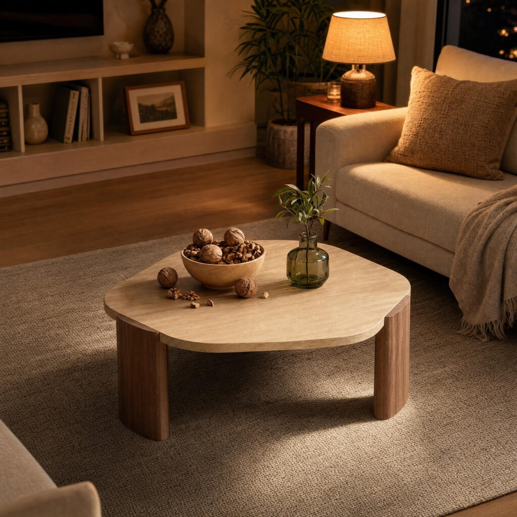 Aura Travertine & Oak Coffee Table, lifestyle setting 4