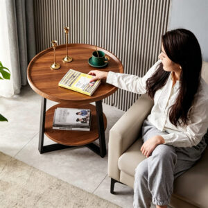 Dual-Tier Round Coffee Table, styled campaign view