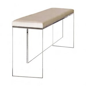 Acrylic Entryway Bench with Leather Seat in Beige, white-background front or three-quarter view