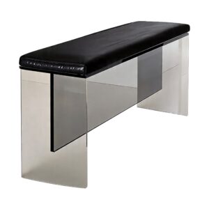 Acrylic Entryway Bench with Leather Seat in Black, white-background front or three-quarter view