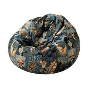 Art Patchwork Bean Bag Lounger in Blue, white-background front or three-quarter view