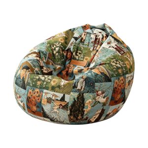 Art Patchwork Bean Bag Lounger in Olive Green, white-background rear or detail view