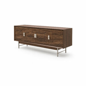 Geometric Walnut Console Cabinet, white-background rear or detail view