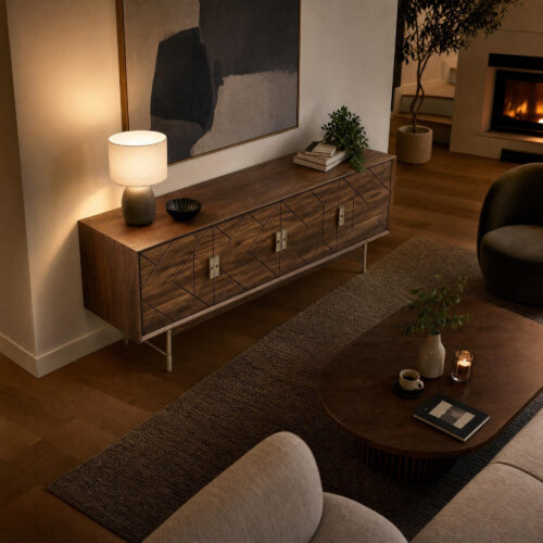 Geometric Walnut Console Cabinet, lifestyle setting 4