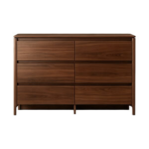 Walnut Wood 6-Drawer Chest, white-background front or three-quarter view