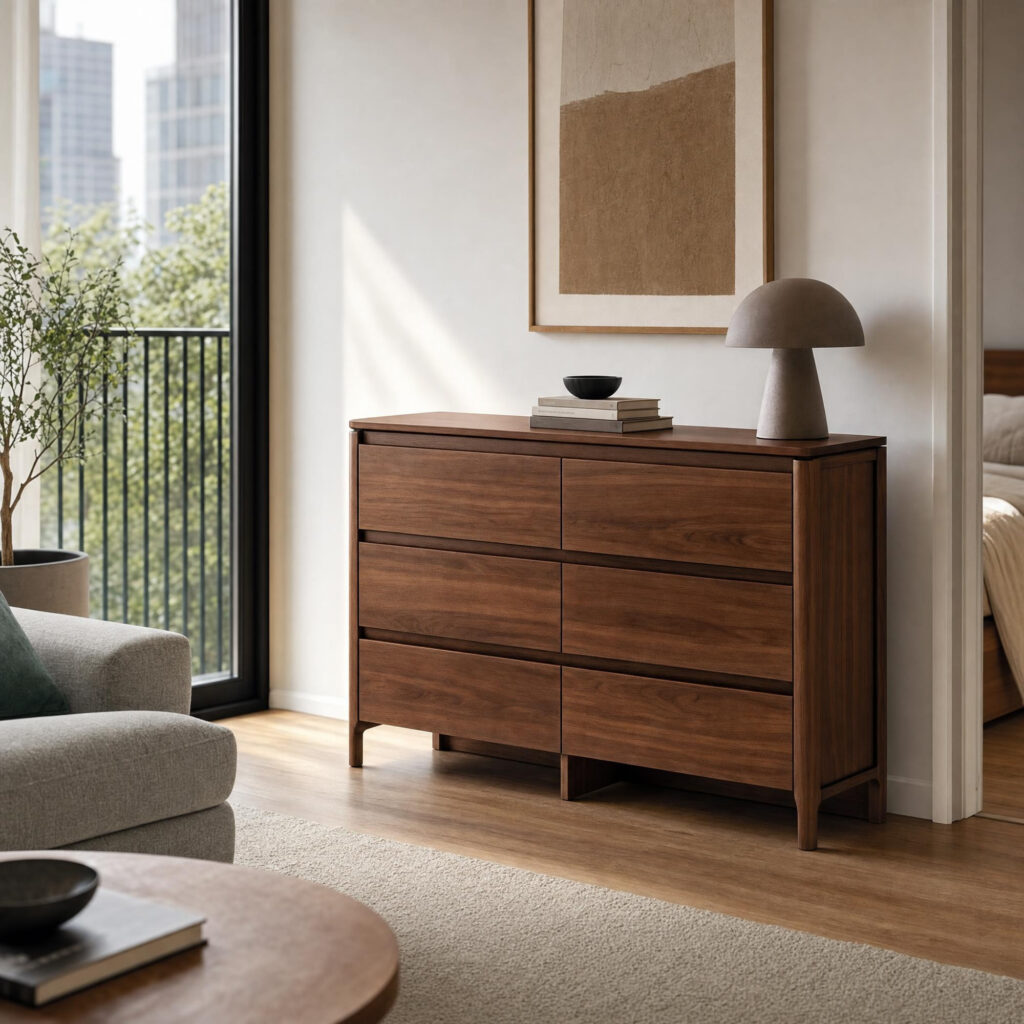 Walnut Wood 6-Drawer Chest, lifestyle setting 2