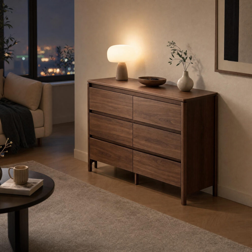 Walnut Wood 6-Drawer Chest, lifestyle setting 4