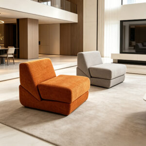 3-in-1 Folding Floor Sofa in Light Grey, styled campaign view