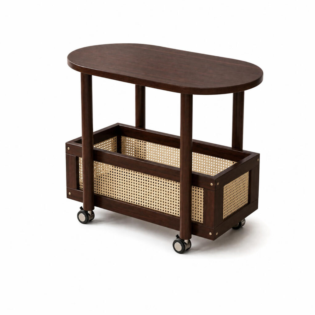 Rolling Lounge Side Table Cart, white-background rear or detail view
