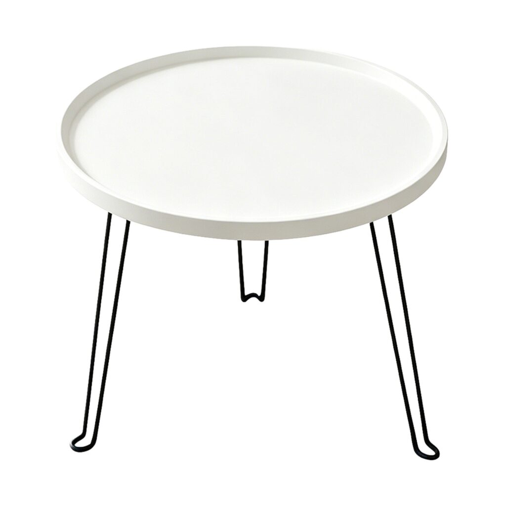Foldable Round Tray Side Table in White, white-background rear or detail view
