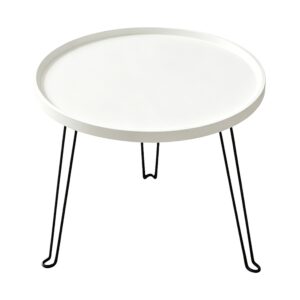 Foldable Round Tray Side Table in White, white-background rear or detail view