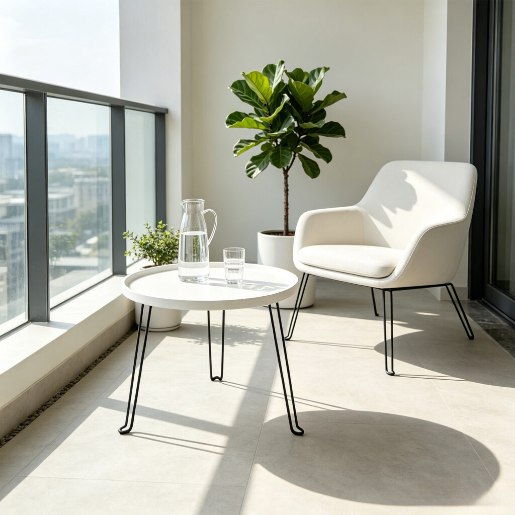 Foldable Round Tray Side Table in White, lifestyle setting 4