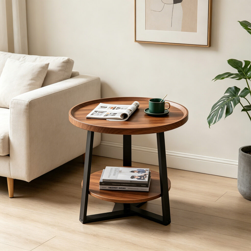 Luna Modern Dual Tier Side Table, styled campaign view