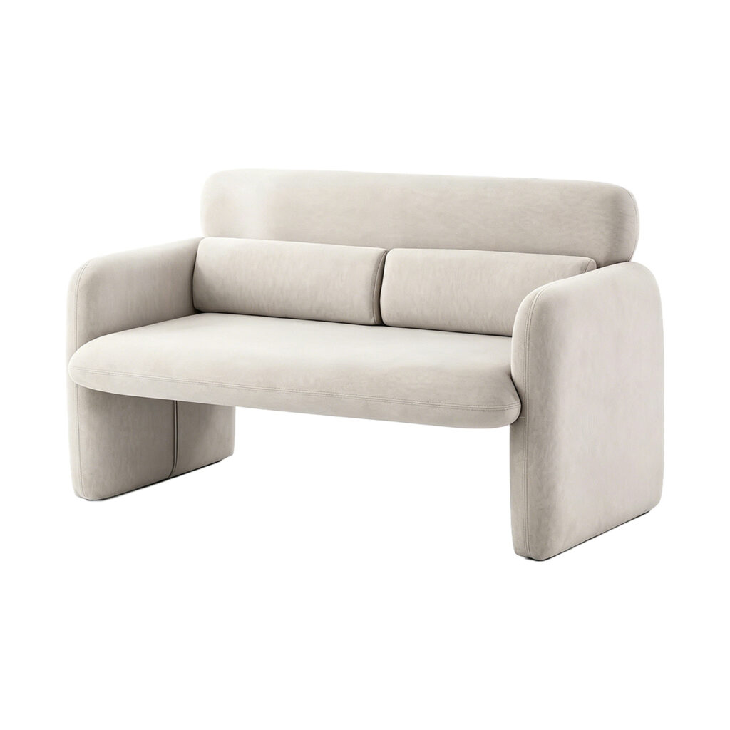 Compact Beige 2-Seater Sofa, white-background front or three-quarter view