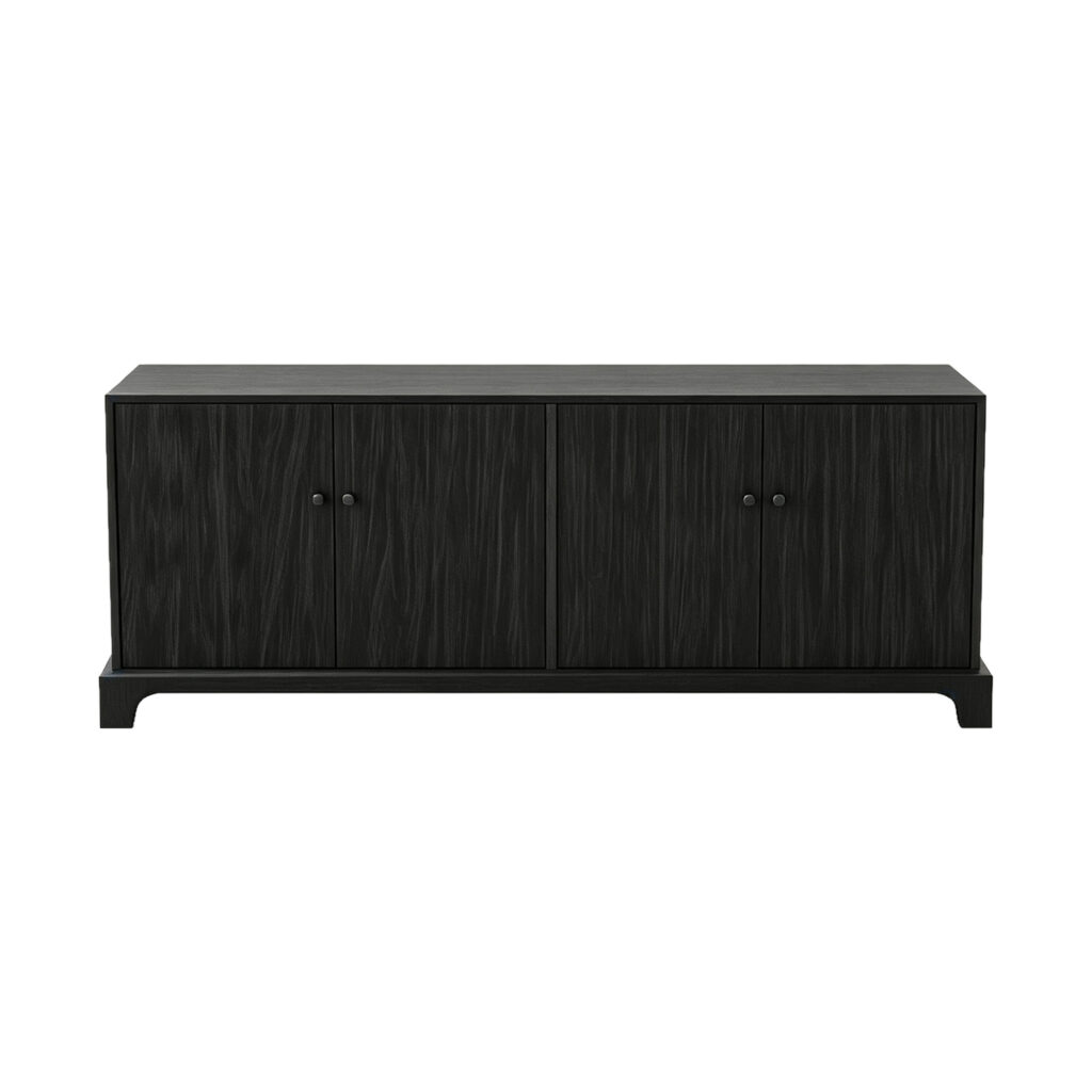 The Fluted Black Oak Media Console, white-background front or three-quarter view