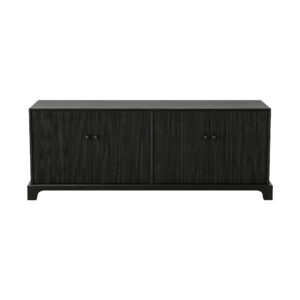 The Fluted Black Oak Media Console, white-background front or three-quarter view