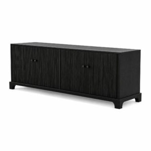 The Fluted Black Oak Media Console, white-background rear or detail view