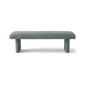 Liora green upholstered bedroom bench, front view on a white background