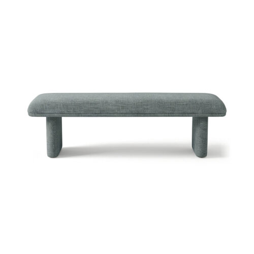 Liora green upholstered bedroom bench, front view on a white background