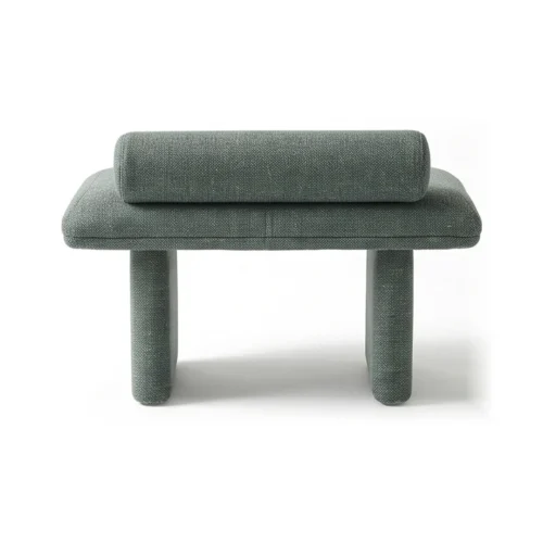 Corwin Upholstered Bedroom Bench in green, rear view on white
