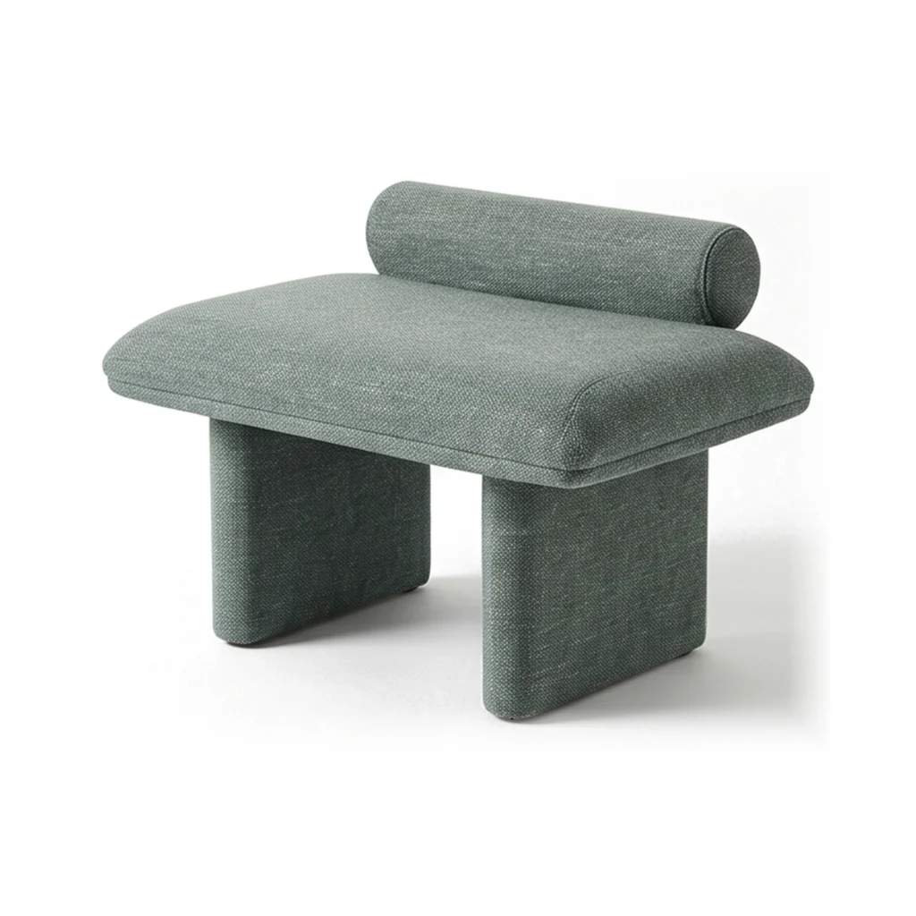 Corwin green upholstered bedroom bench, front view on a white background