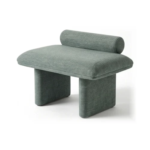 Corwin green upholstered bedroom bench, front view on a white background