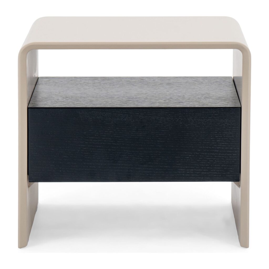 Kairo Two-Tone Bedside Table with Drawer & Open Shelf — front studio view