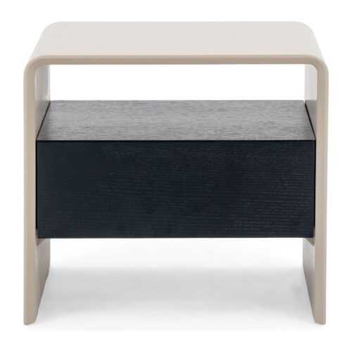 Kairo Two-Tone Bedside Table with Drawer & Open Shelf — front studio view