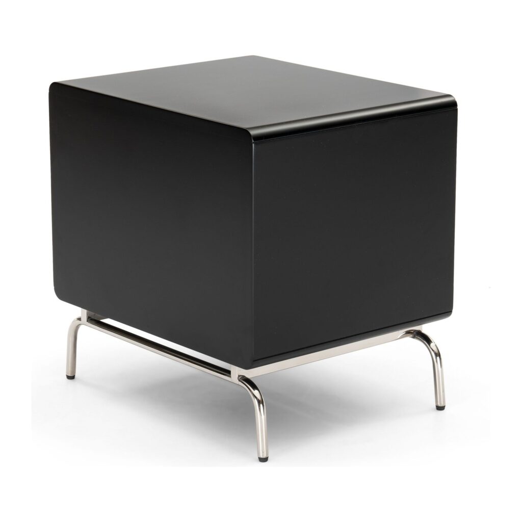 Vero Black 2-Drawer Bedside Table with Metal Base — rear studio view