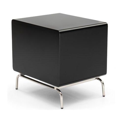 Vero Black 2-Drawer Bedside Table with Metal Base — rear studio view