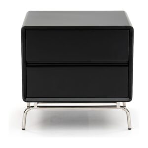 Vero Black 2-Drawer Bedside Table with Metal Base — front studio view