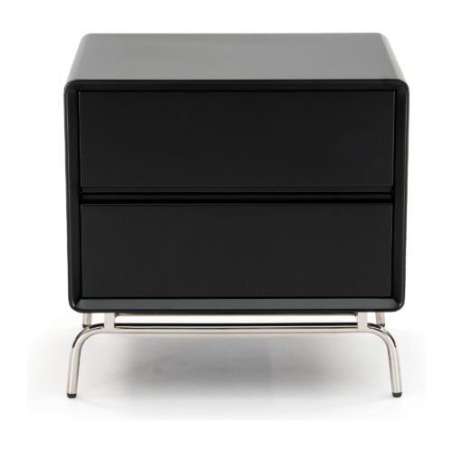 Vero Black 2-Drawer Bedside Table with Metal Base — front studio view