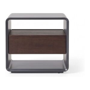 Corbett Curved-Frame Wood Veneer Bedside Table — front studio view