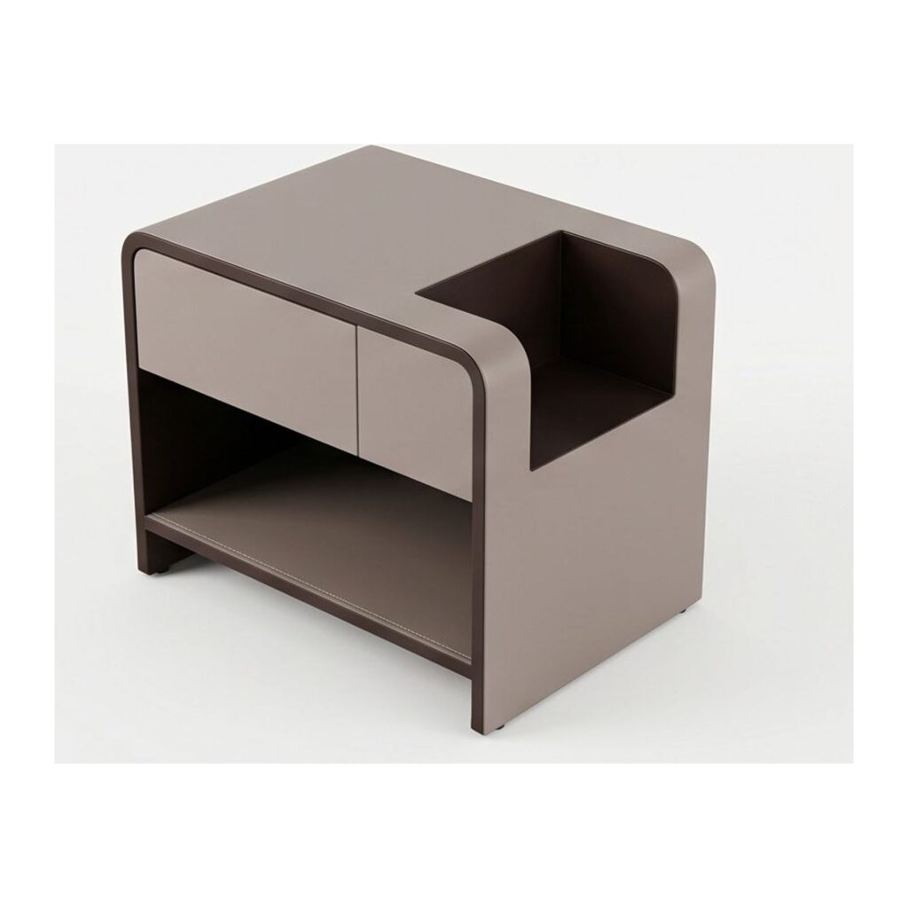 Dunley Saddle Leather Bedside Table with Open Storage — alternate studio view