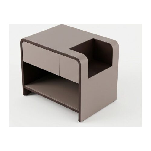 Dunley Saddle Leather Bedside Table with Open Storage — alternate studio view