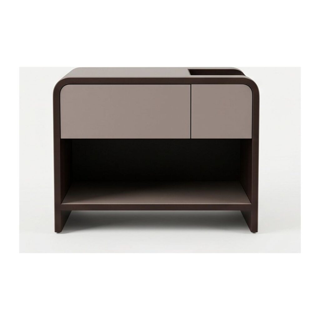 Dunley Saddle Leather Bedside Table with Open Storage — front studio view