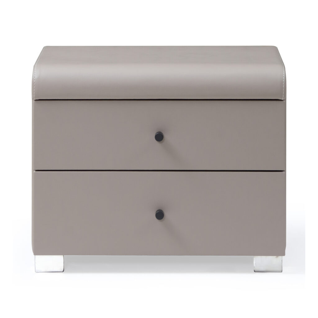 Cove Grey Two-Drawer Bedside Table — supplier studio view showing the complete product