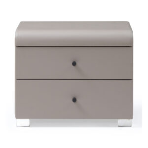 Cove Grey Two-Drawer Bedside Table — supplier studio view showing the complete product
