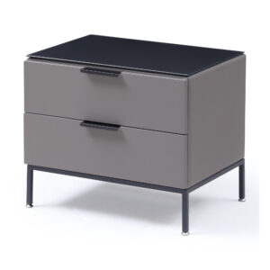 Ridge Grey Glass-Top Two-Drawer Bedside Table — alternate supplier view showing the top and base