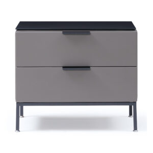 Ridge Grey Glass-Top Two-Drawer Bedside Table — supplier studio view showing the complete product