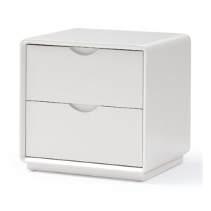 Arc White Two-Drawer Bedside Table with Recessed Pulls — alternate supplier view showing the top and base