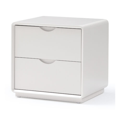 Arc White Two-Drawer Bedside Table with Recessed Pulls — alternate supplier view showing the top and base