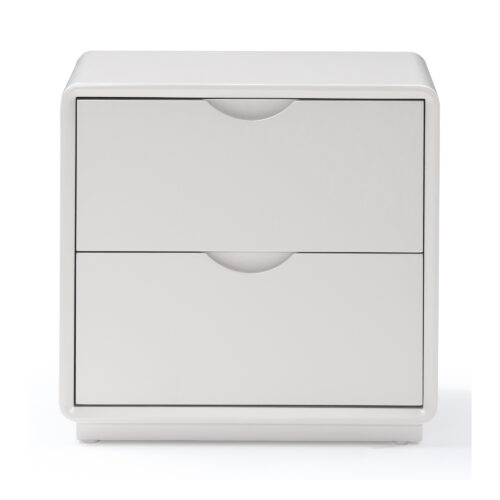 Arc White Two-Drawer Bedside Table with Recessed Pulls — supplier studio view showing the complete product