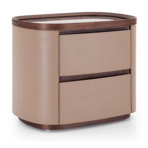 Pebble Camel Two-Drawer Bedside Table with Mottled Inset Top — alternate supplier view showing the top and base