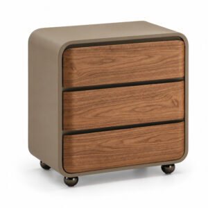 Khaki and Walnut-Tone Three-Drawer Chest — studio product view