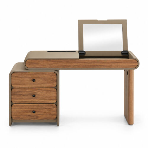 Khaki and Walnut-Tone Dressing Table with Drawer Cabinet — alternate product view