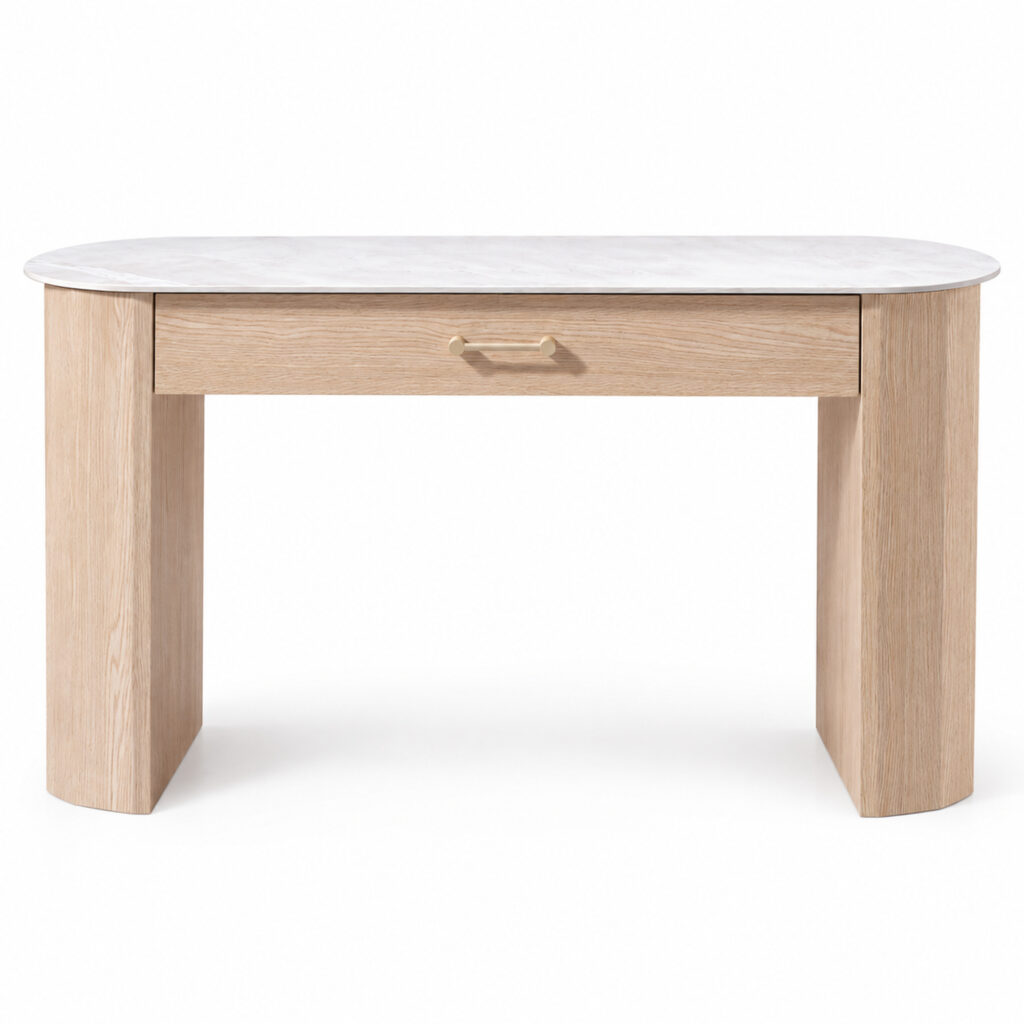 Natural Wood-Tone Dressing Table with Sintered-Stone Top — alternate product view