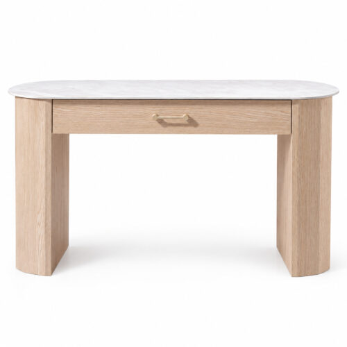 Natural Wood-Tone Dressing Table with Sintered-Stone Top — alternate product view