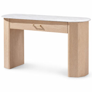 Natural Wood-Tone Dressing Table with Sintered-Stone Top — studio product view