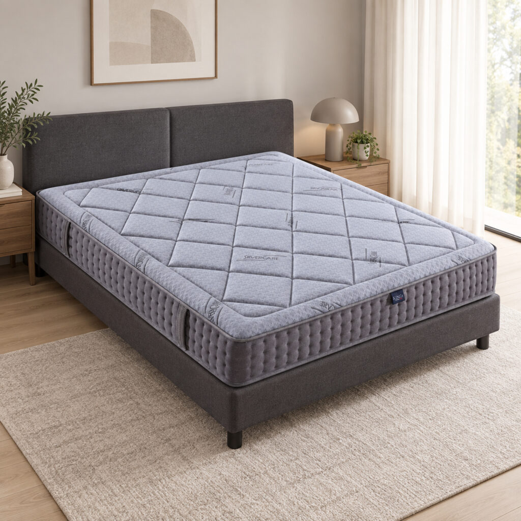 Cove King Pocket Spring Mattress — bedroom view showing quilted top